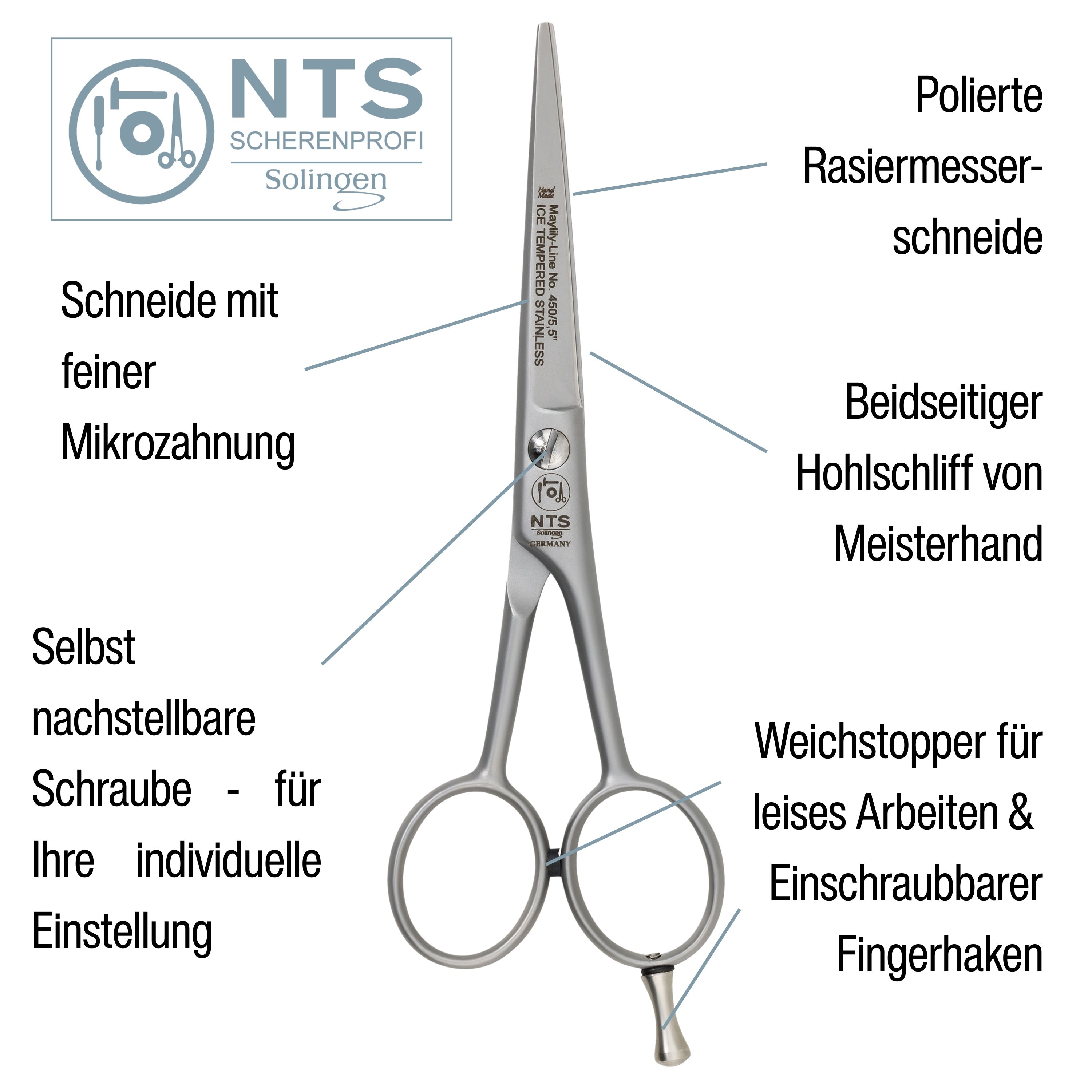 NTS Tijeras de peluquería May Lily Line 450-5,5 Tamaño 5,5" - 14,0 cm NTS Tijeras de peluquería May Lily Line 450-5,5 Tamaño 5,5" - 14,0 cm