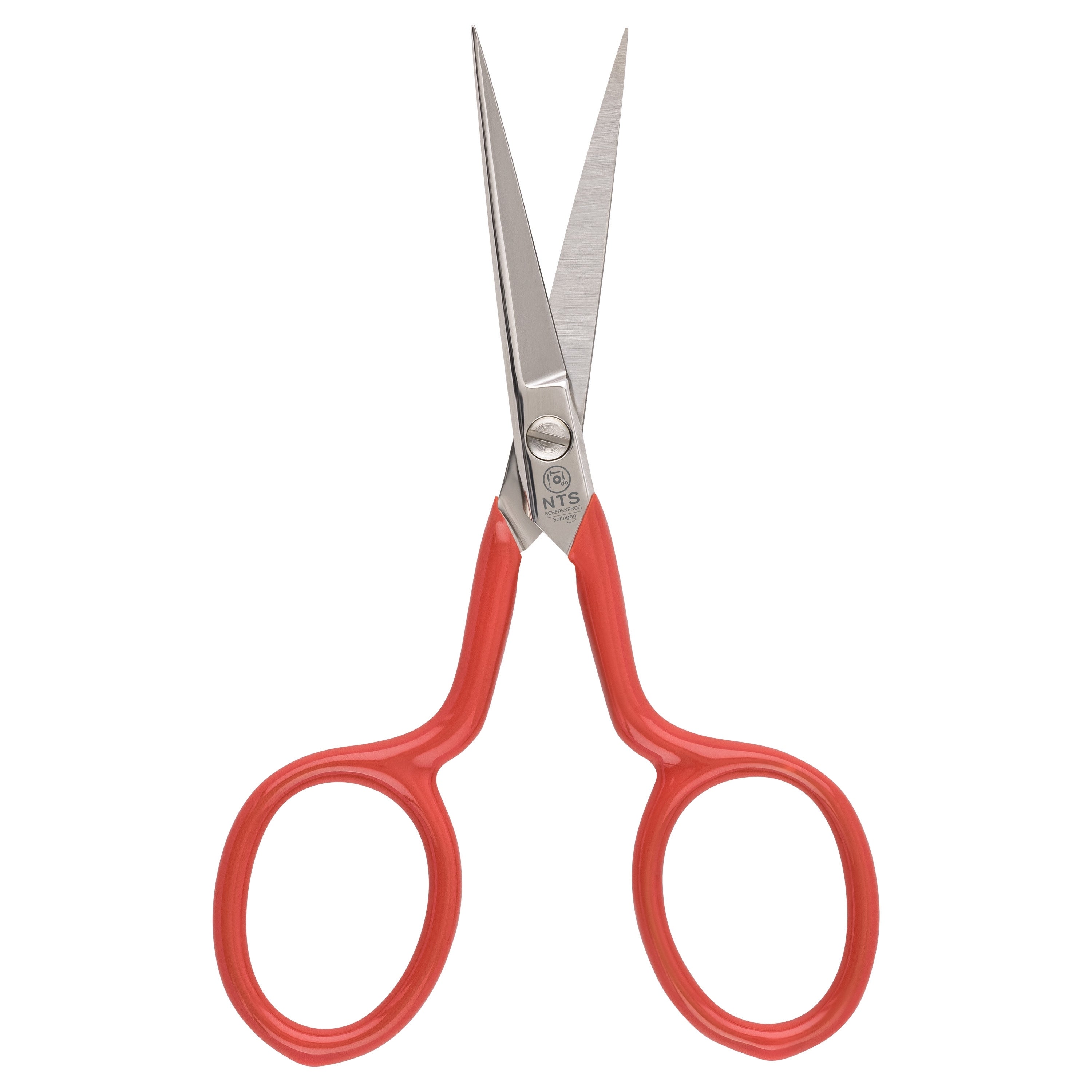 NTS Stickschere vernickelt Griffe PVC ROT 3,5"