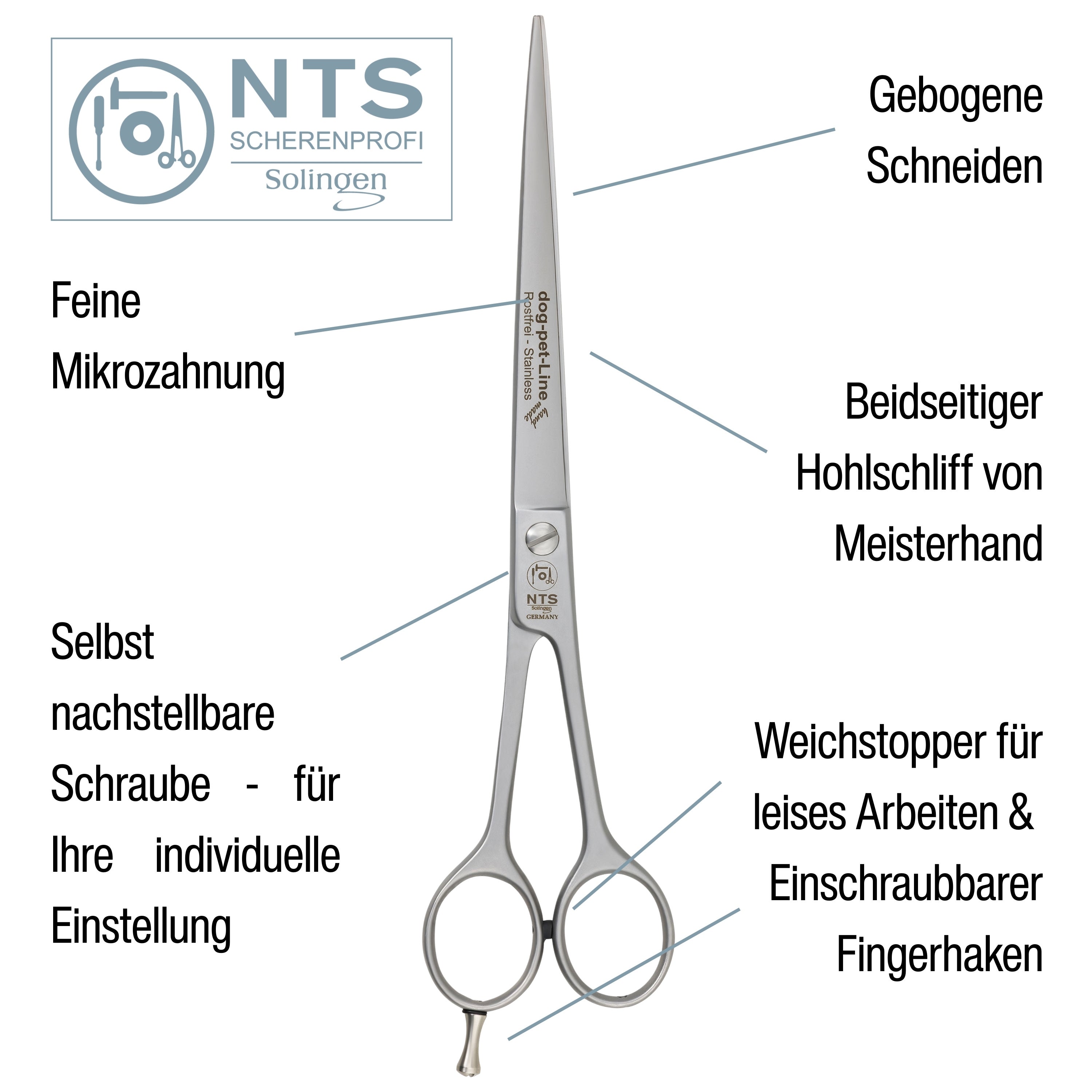 NTS Hundeschere mit gebogenen Schneiden 9"
