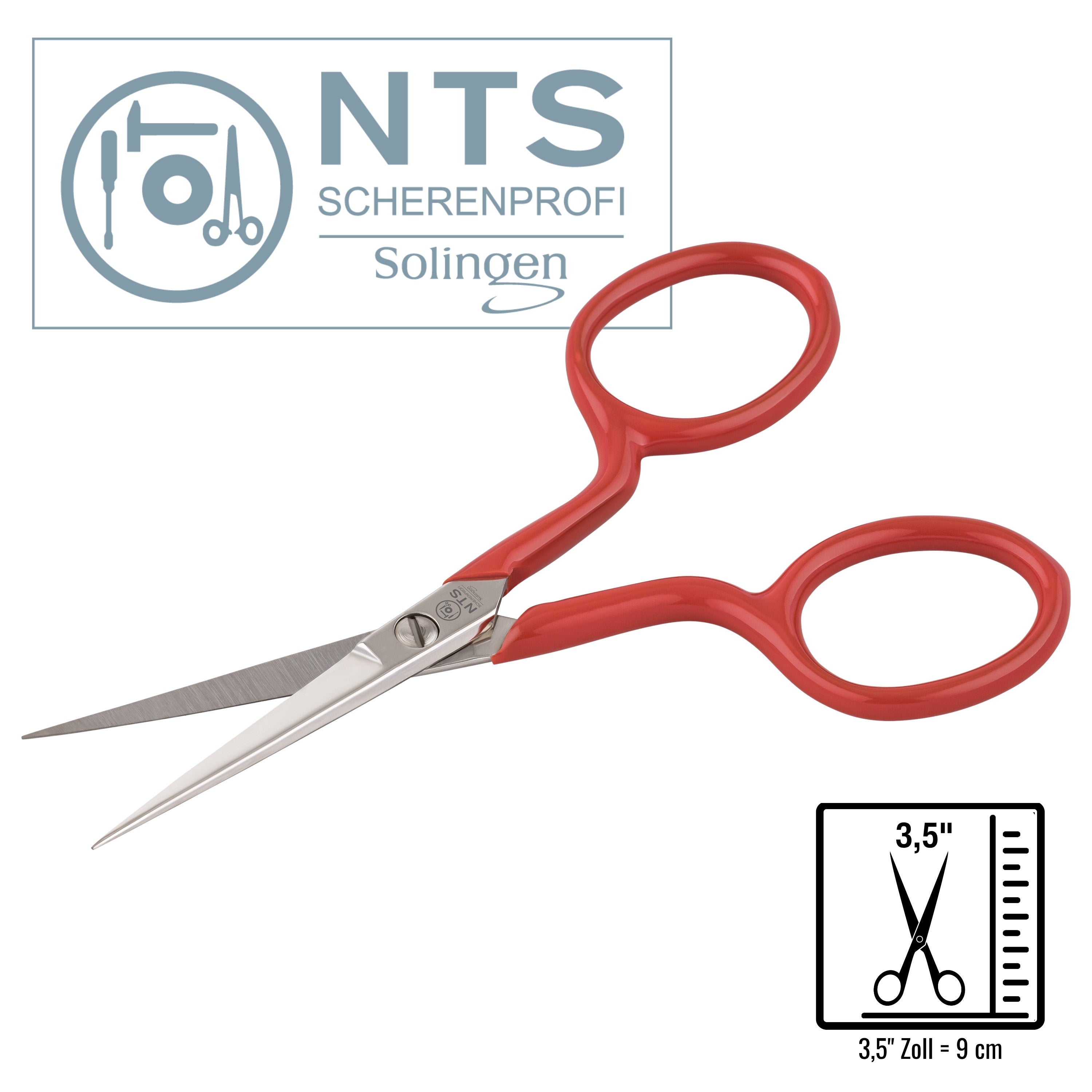 NTS Stickschere vernickelt Griffe PVC ROT 3,5"